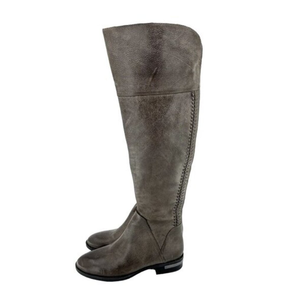 Vince Camuto Riding Boot Over The Knee Grey Distressed Leather SZ 6 New